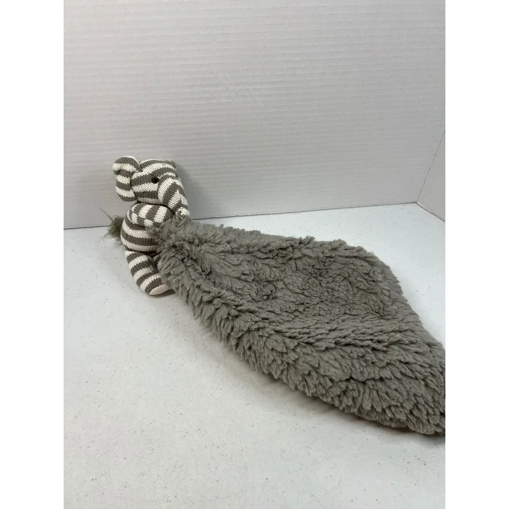 RH Baby & Child Luxe Elephant Security Blanket Grey Striped Knit Faux Fur Lovey